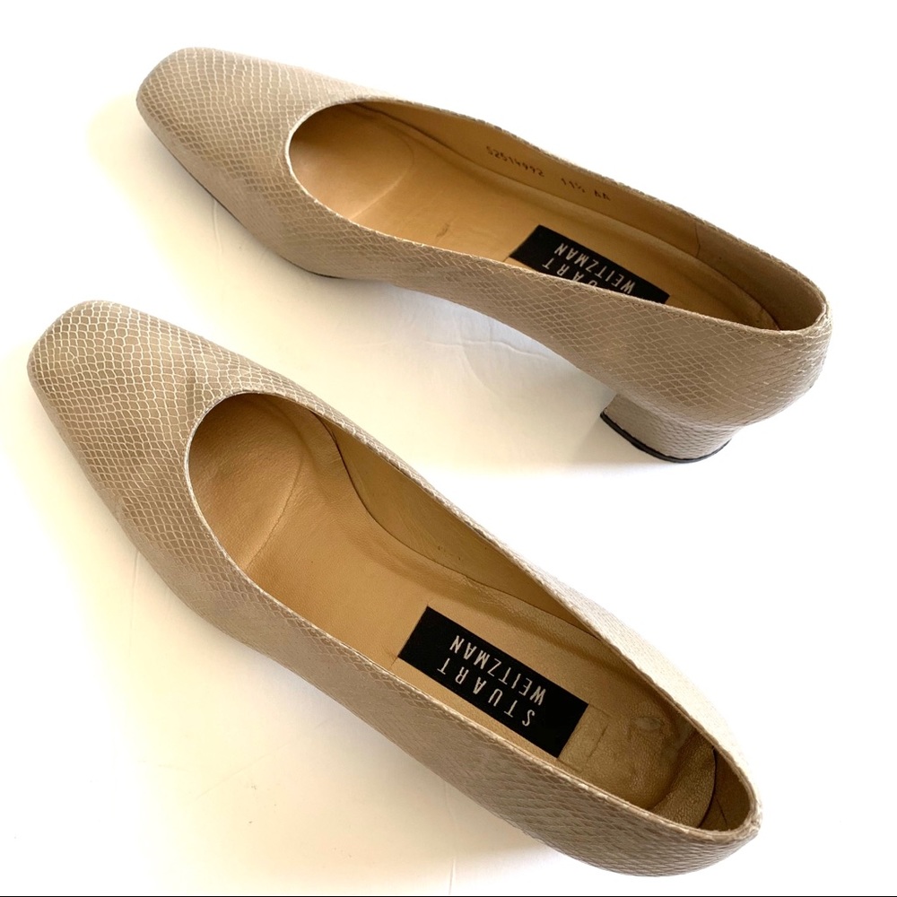 Stuart Weitzman square toe cream leather heels
